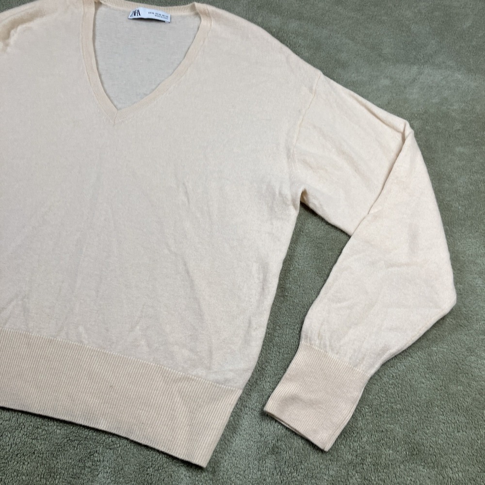 Zara 100% Wool Pullover Sweater Ivory Large/XL Holiday Quiet Lux Closet Staple - Picture 5 of 12